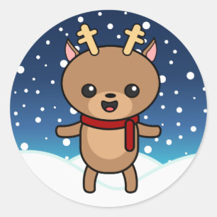 Pegatina Redonda Cute Navidad Reno