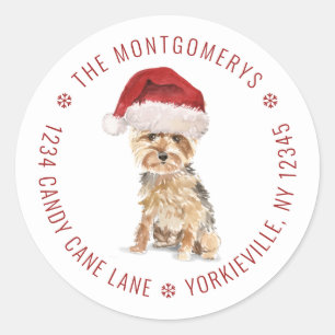 Pegatina Redonda Cute Navidad Yorkshire Terrier Dirección de Devolu