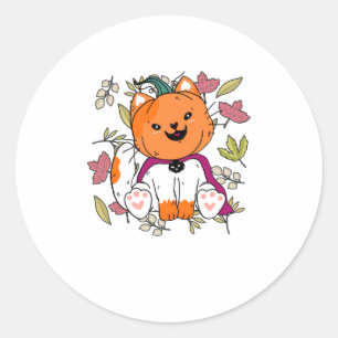 Pegatina Redonda Cute Neko Kitten Máscara de calabaza Funny Hallowe