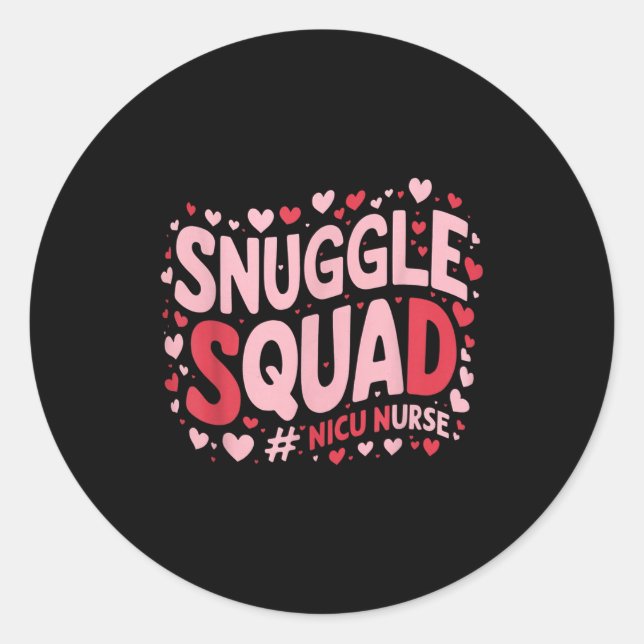 Pegatina Redonda Cute Nicu Nurse Valentines Day Snuggle Squad Neona (Anverso)