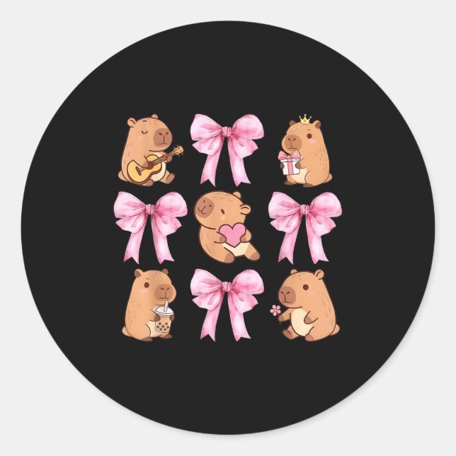 Pegatina Redonda Cute Nk Coquette Bow Kawaii Capybara Lover  (Anverso)