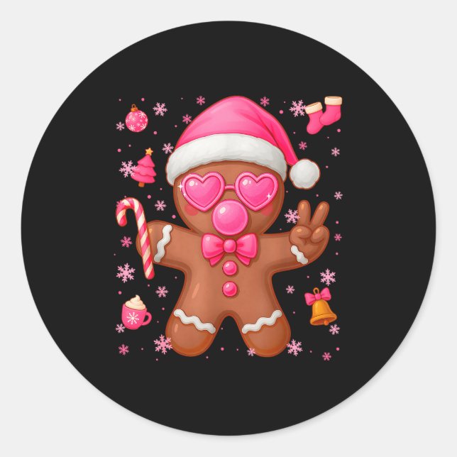 Pegatina Redonda Cute Nk Gingerbread Bubble Gum Christmas Xmas Girl (Anverso)