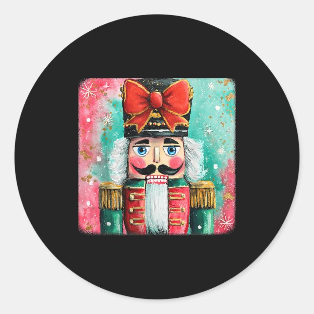 Pegatina Redonda Cute Nutcracker Xmas Bows Christmas Pjs Girl Women (Anverso)