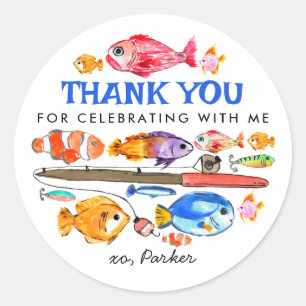 Pegatina Redonda Cute O-Fish-al Reel Fun Pesca Cumpleaños Gracias