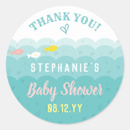 Pegatina Redonda Cute Ocean Hearts Whimsical Baby Shower Gracias
