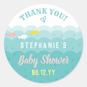Pegatina Redonda Cute Ocean Hearts Whimsical Baby Shower Gracias