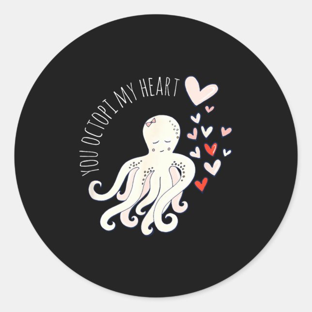 Pegatina Redonda Cute Octopus, You Octo My Heart, Valentine  (Anverso)