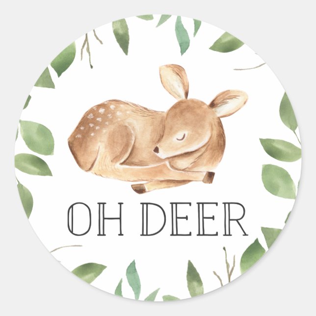 Pegatina Redonda Cute Oh Deer Baby Shower (Anverso)