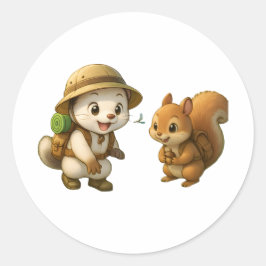 Pegatina Redonda Cute Okojo and Squirrel – Okojo and Friends Illust