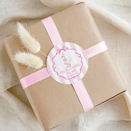 Pegatina Redonda Cute One Silly Goose Pink Bow First Birthday