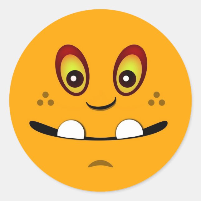 Pegatina Redonda Cute Orange Monster Face w/ an Underbite (Anverso)
