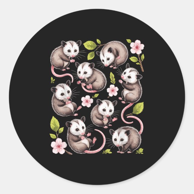 Pegatina Redonda Cute Ossum Ses Flores Patrón floral Trama animal (Anverso)