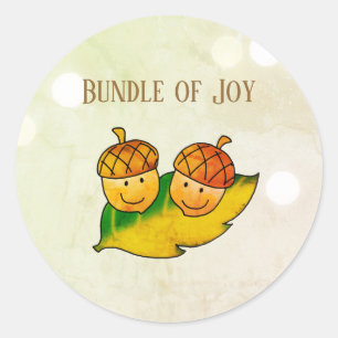 Pegatina Redonda Cute otoño bellota Bundle of Joy Twin bebé