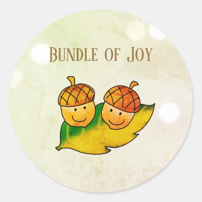 Pegatina Redonda Cute otoño bellota Bundle of Joy Twin bebé (Anverso)