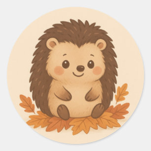 Pegatina Redonda Cute Otoño Hedgehog