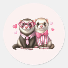 Pegatina Redonda Cute Otter Pareja en el Amor