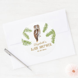 Pegatina Redonda Cute Owl Baby Shower Gracias