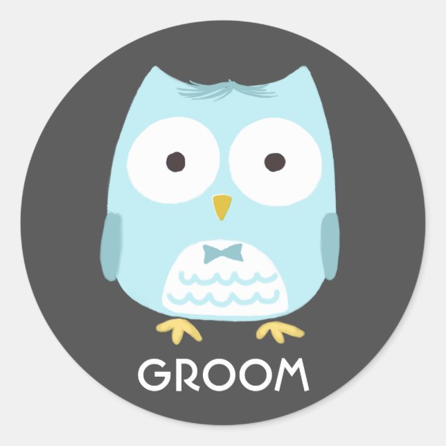 Pegatina Redonda Cute Owl Groom | Divertido esposo recién casado (Anverso)