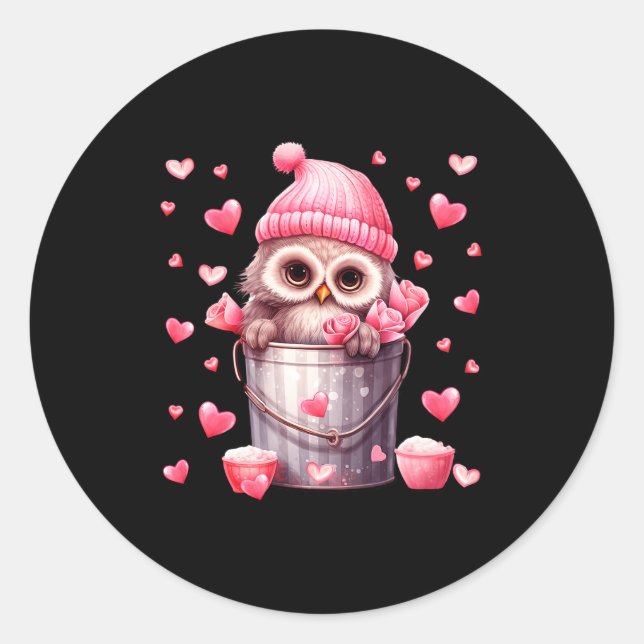 Pegatina Redonda Cute Owl In Valentines Basket For Girls Women Nk R (Anverso)