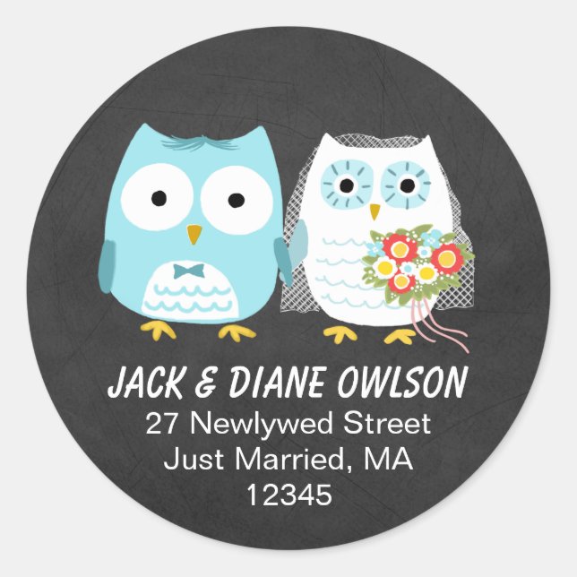 Pegatina Redonda Cute Owls Pareja Nueva | Dirección de retorno mode (Anverso)