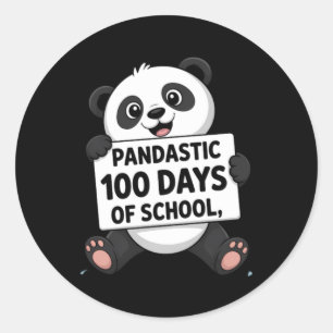 Pegatina Redonda Cute Panda 100 Días En La Escuela