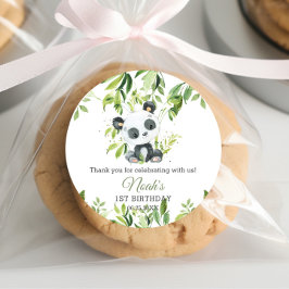 Pegatina Redonda Cute Panda Bamboo Greenery Baby Shower Cumpleaños