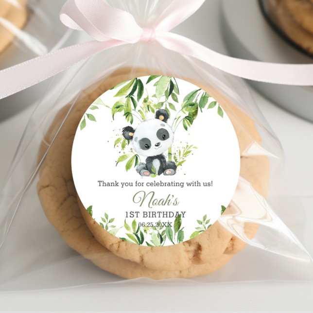 Pegatina Redonda Cute Panda Bamboo Greenery Baby Shower Cumpleaños (Subido por el creador)