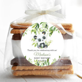 Pegatina Redonda Cute Panda Bamboo Greenery Baby Shower Neutral