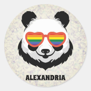 Pegatina Redonda Cute Panda Bear Arcoiris LGBTQ