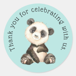 Pegatina Redonda Cute Panda Bear Gracias