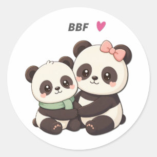 Pegatina Redonda Cute Panda BFF – Bestie Friendship Sticker