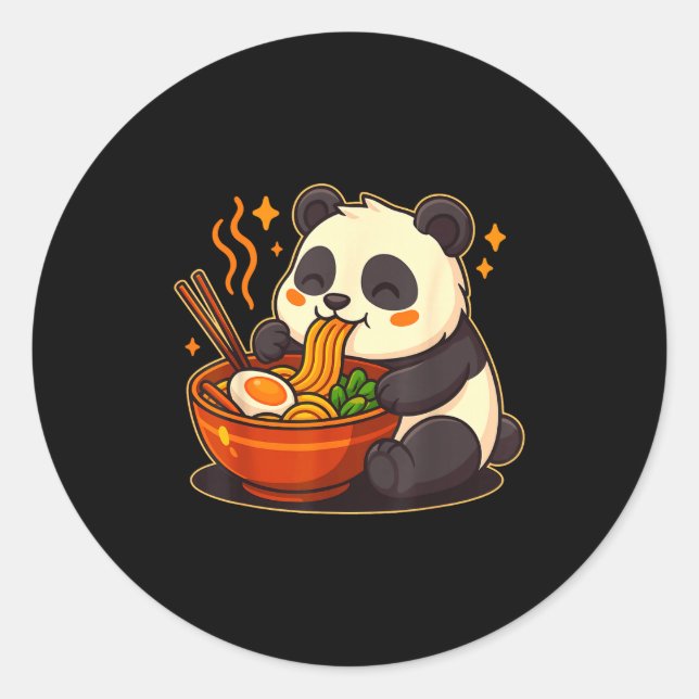 Pegatina Redonda Cute Panda Eating Ramen Noodles  (Anverso)