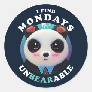 Pegatina Redonda Cute Panda encuentra insoportables los lunes Cit