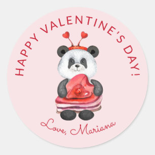 Pegatina Redonda Cute Panda Feliz Día de San Valentín Favoritos de 
