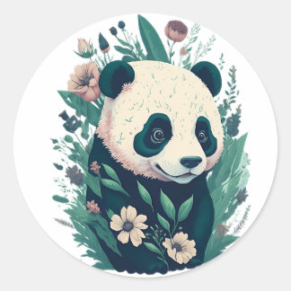Pegatina Redonda Cute panda floral