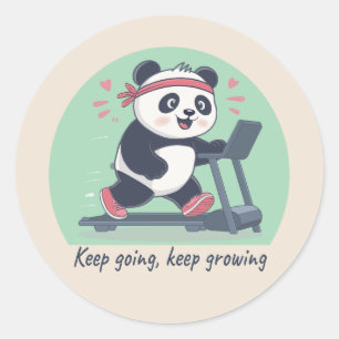 Pegatina Redonda Cute Panda Motivacional en Cinta de Correr
