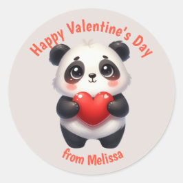 Pegatina Redonda Cute Panda Oso Corazón Rojo Valentine