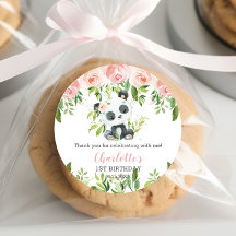 Cute Panda Pink Floral Bamboo Baby Shower Cumpleañ