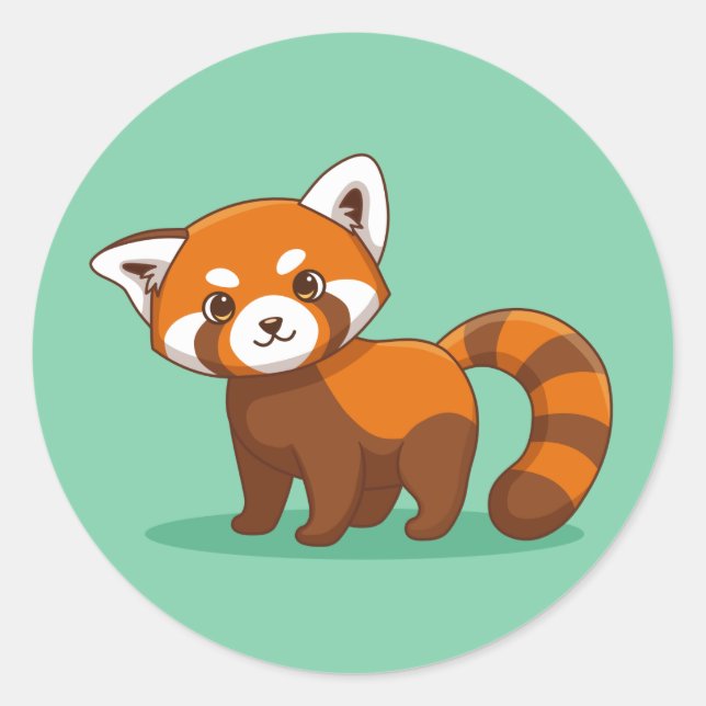 Pegatina Redonda Cute Panda Rojo en Verde (Anverso)
