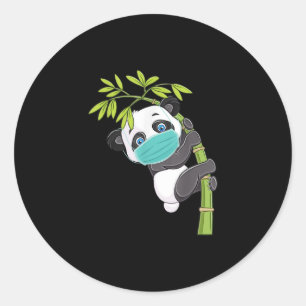 Pegatina Redonda Cute Panda Wear Face Mask Funny Panda Gift