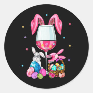 Pegatina Redonda Cute Pascua Vino Gles Arejas Conejitas Bebe Mujere