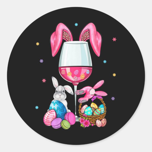 Pegatina Redonda Cute Pascua Vino Gles Arejas Conejitas Bebe Mujere (Anverso)