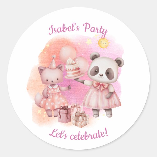 Pegatina Redonda Cute Pastel Animal Birthday Stickers (Anverso)