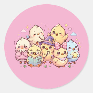 Pegatina Redonda Cute Pastel Baby Chicks Sticker Sheet