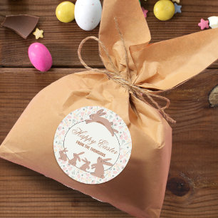Pegatina Redonda Cute pastel Bunnies primavera florece feliz Pascua