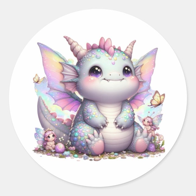 Pegatina Redonda Cute Pastel Chubby Dino (Anverso)