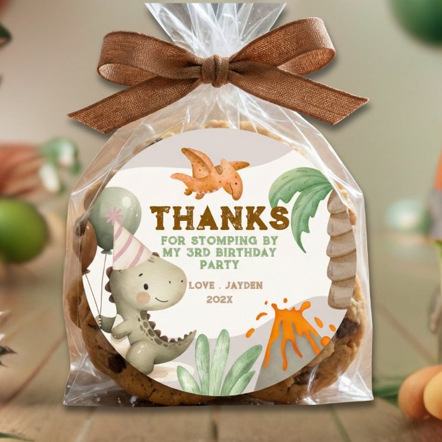 Pegatina Redonda Cute Pastel Dinosaur Birthday Thank You (Subido por el creador)