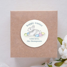Pegatina Redonda Cute Pastel Feliz Conejo de Pascua Simple