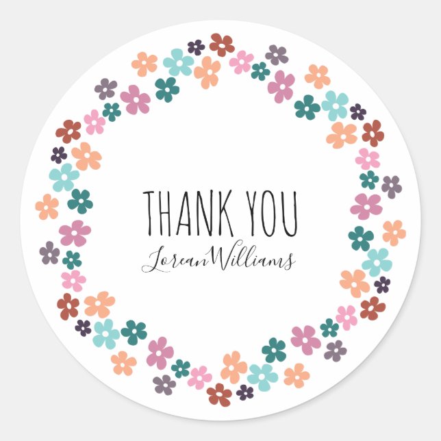 Pegatina Redonda Cute Pastel Flor Estilo Pelo Floral Gracias (Anverso)