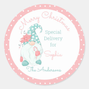 Pegatina Redonda Cute Pastel Merry Christmas Nombre personalizado G
